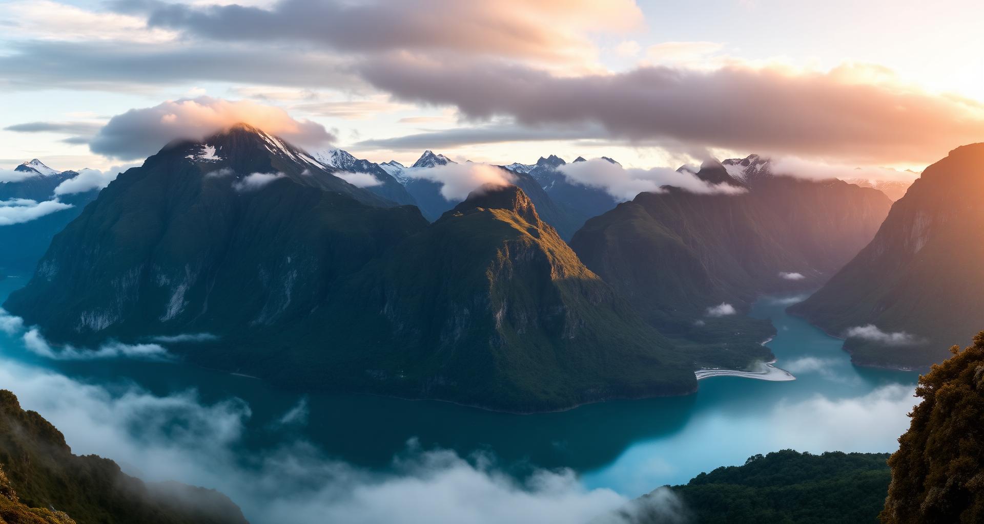 New Zealand fjordland at golden hour